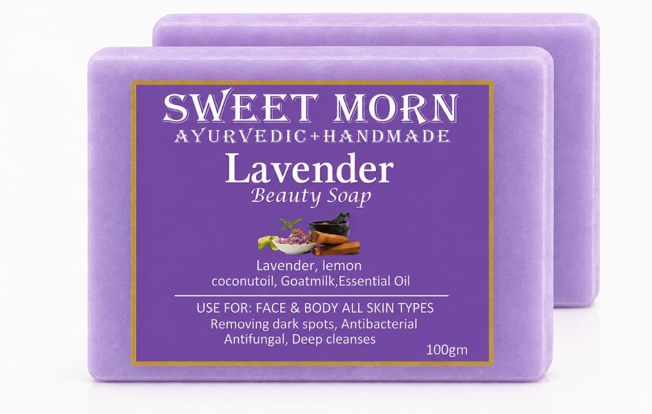 Lavender Beauty Soap Handmade Ayurvedic Formula with Lavender Goat Milk & Coconut Oil, Natural Face and Body Bathing Bar for Deep Cleansing, Skin Nourishment and Refreshing Care, 100g Pack of 2-image-11