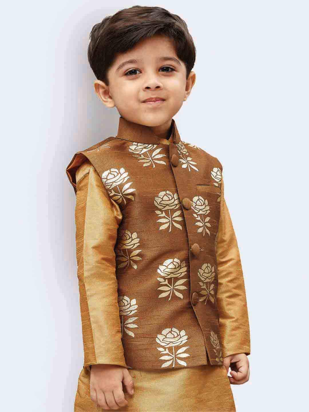 Jbn Creation Boy's Silk Blend Nehru Jacket (Vasbjco006_22_Coffee