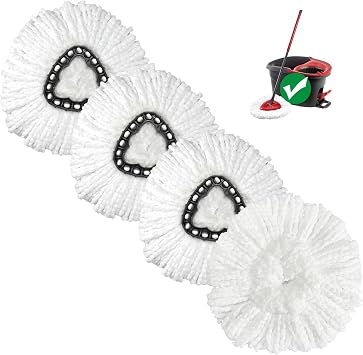 Spin Mop Replacement Heads, 4 Pack Compatible with EasyWring 1-Tank System | Machine Washable Microfiber Refills, Secure Fit Design, Reusable for Hardwood Floors, Tile & Pet Hair
