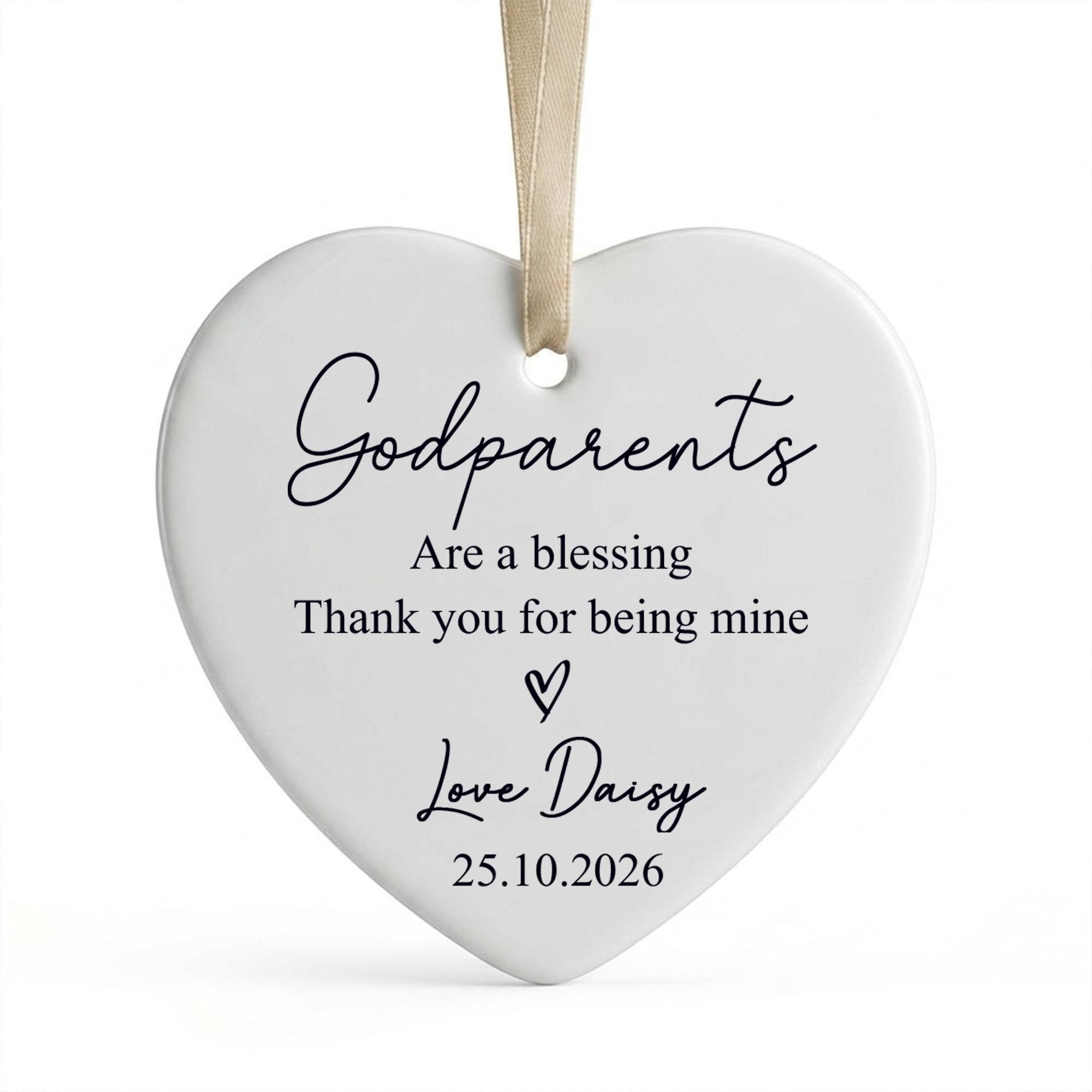 Personalised Ceramic Heart Plaque | Thank You Godmother/Godfather/Godparents Keepsake | Christening Gifts from Godchildren Goddaughter Godson With Gift Box