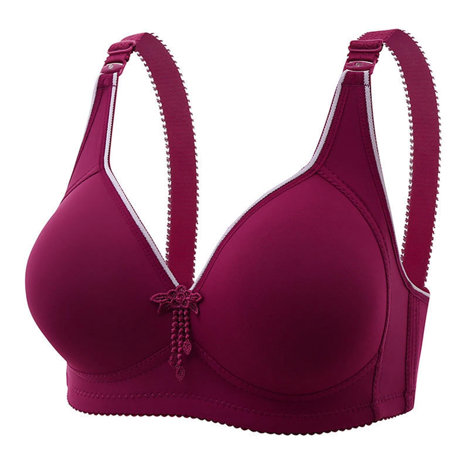Cómodo Sujetador con Aros Transpirable for Mujer Talla Grande, De Maternidad Sin Costuras Cuatro Cierres, Elevación Refuerzo, Diseño Simple, Oro Rosa, 12(Red,16)