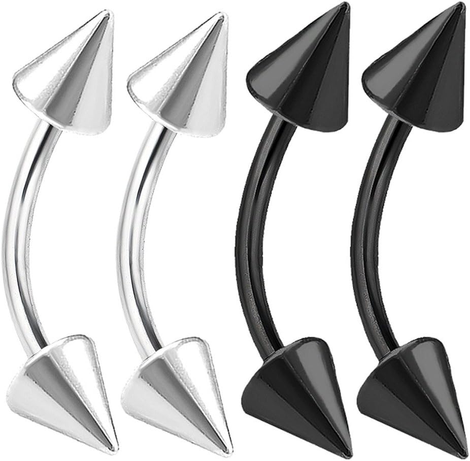 4pcs 16g Curved Barbell Cartilage Lip Tragus Eyebrow Forward Helix Conch Daith Earring Black Vertical Labret Spike - 10mm