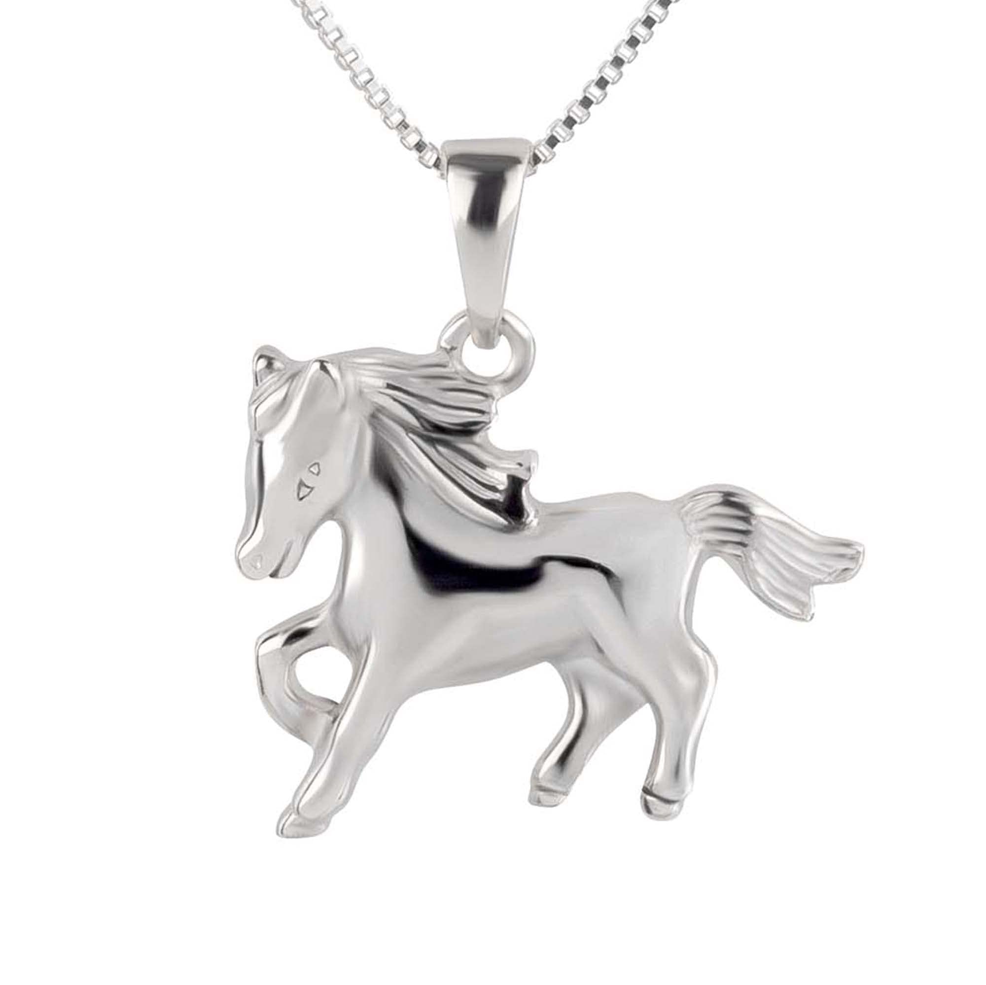 FIVE-D Ciondolo con catena, orecchini per bambini, pony cavallo, argento 925, in astuccio per gioielli, argento 925