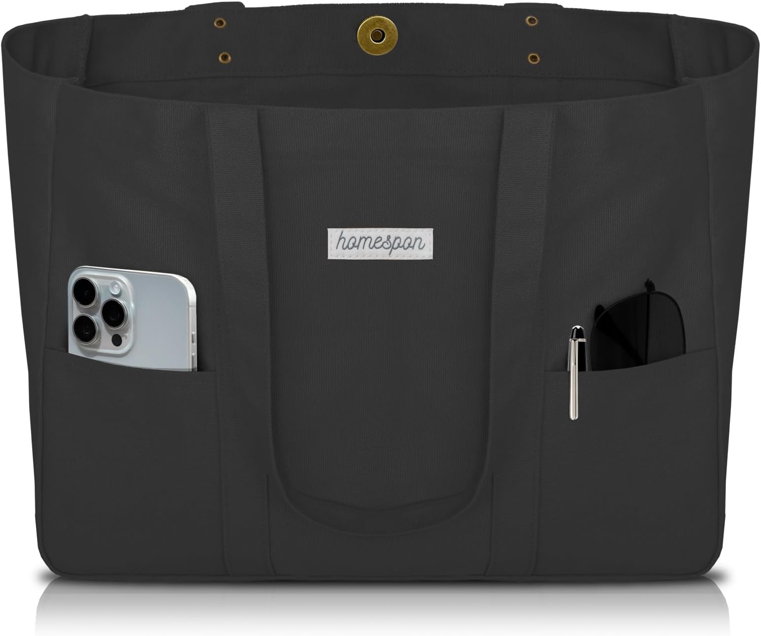 Large Canvas Tote Bag for Women Everything Bag with Pockets and Laptop Sleeve (Black)
