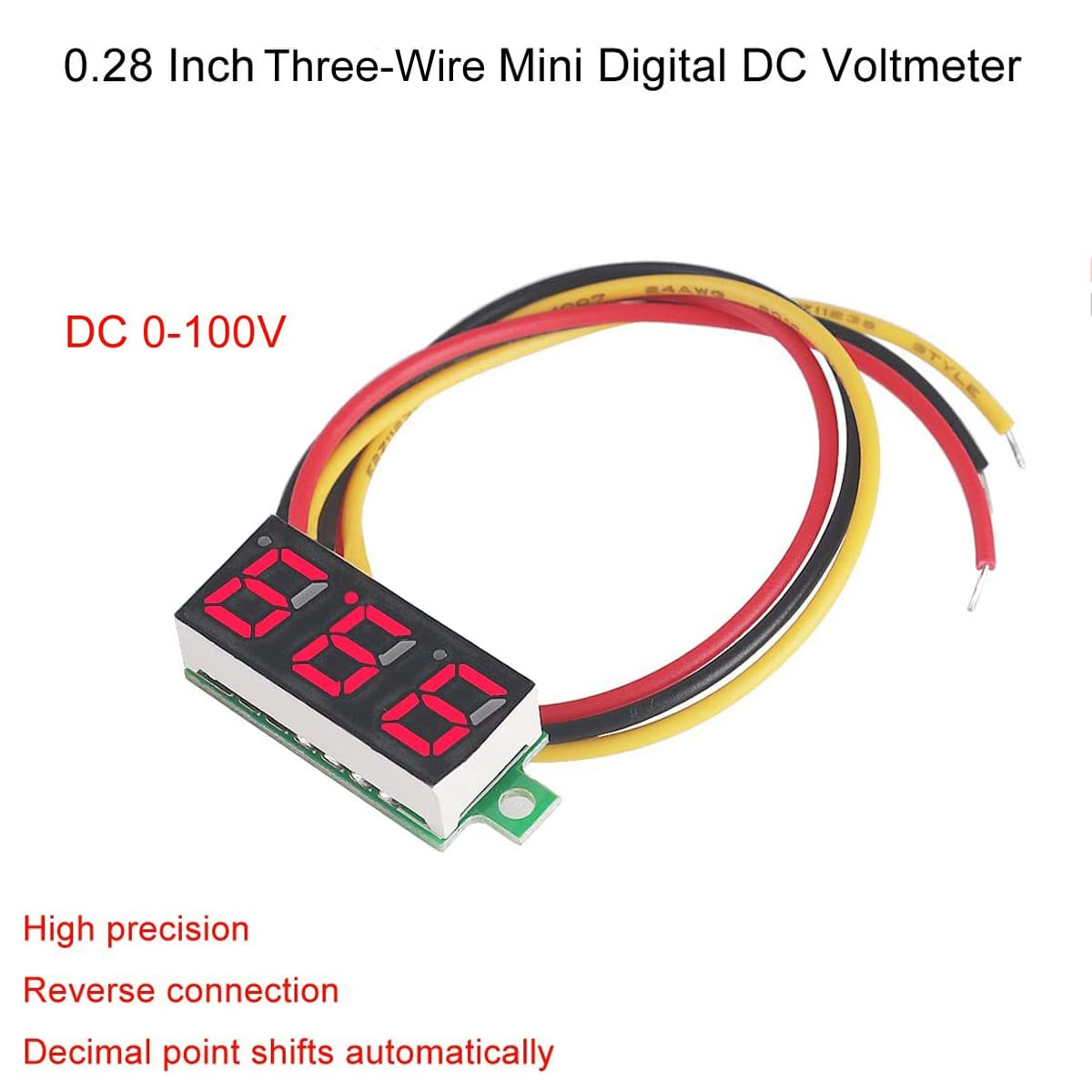 Greluma 5 piezas Mini voltímetro digital de DC de 0.28 ", medidor de voltaje del voltímetro mini de DC de tres hilos 0V-100V - 5 colores