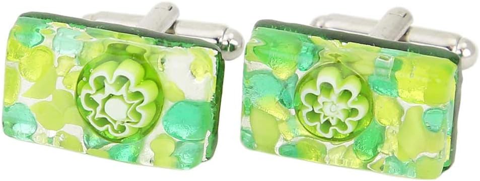 Glass Of Venice Murano Glass Venetian Classic Rectangular Cufflinks - Green Silver