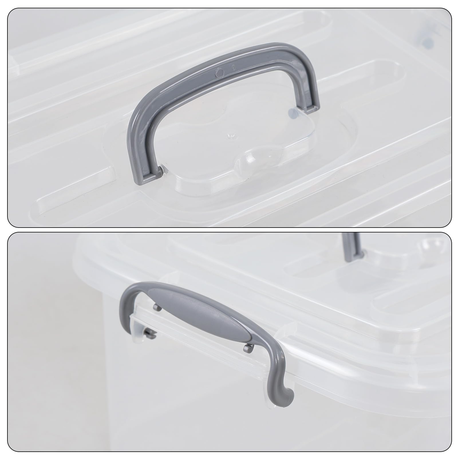 Confezione da 6 scatole in plastica con manici grigi, scatola trasparente da 8 litri con coperchio