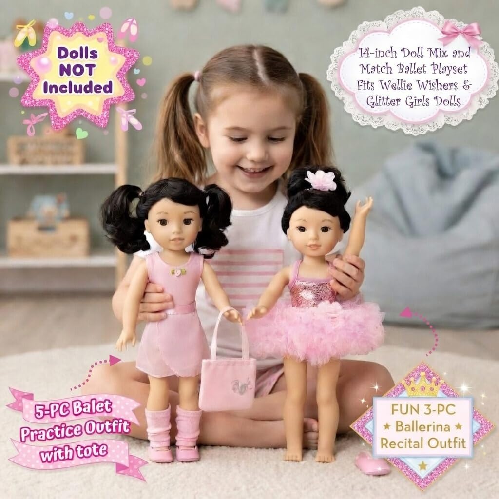 Amazon.com: Emily Rose 14 Inch Fashion Doll Clothes 9-PC Ballet Essentials  Bundle with Ballerina Practice Outfit & Sparkly Dance Recital Tutu | Halloween  Costume for 14" Wellie Wishers Fashion Dolls : Toys