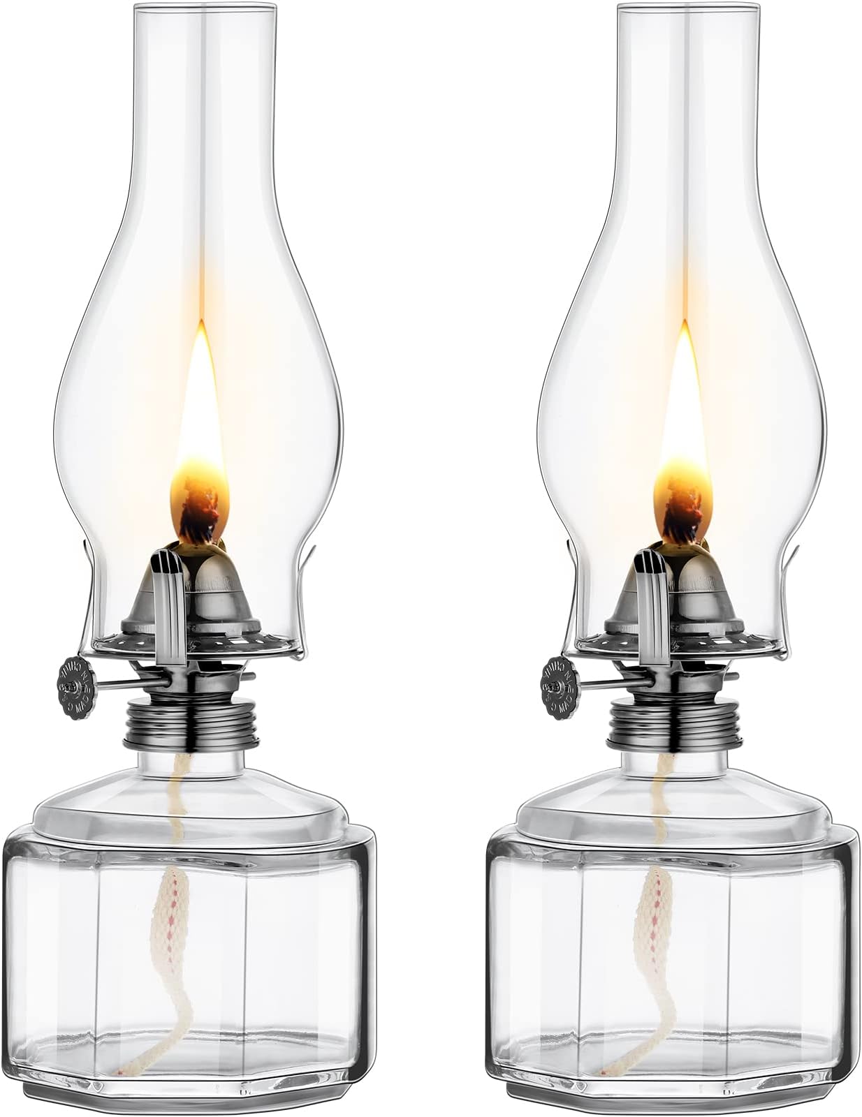 Tuanse 2 Pcs Chamber Oil Lamp for Indoor Use, Classic Kerosene Lamp, Vintage Oil Lanterns, Decorative Hurricane Lantern with Adjustable Fire Wick for Farmhouse Tabletop Decor, 13 in(Clear, Black)