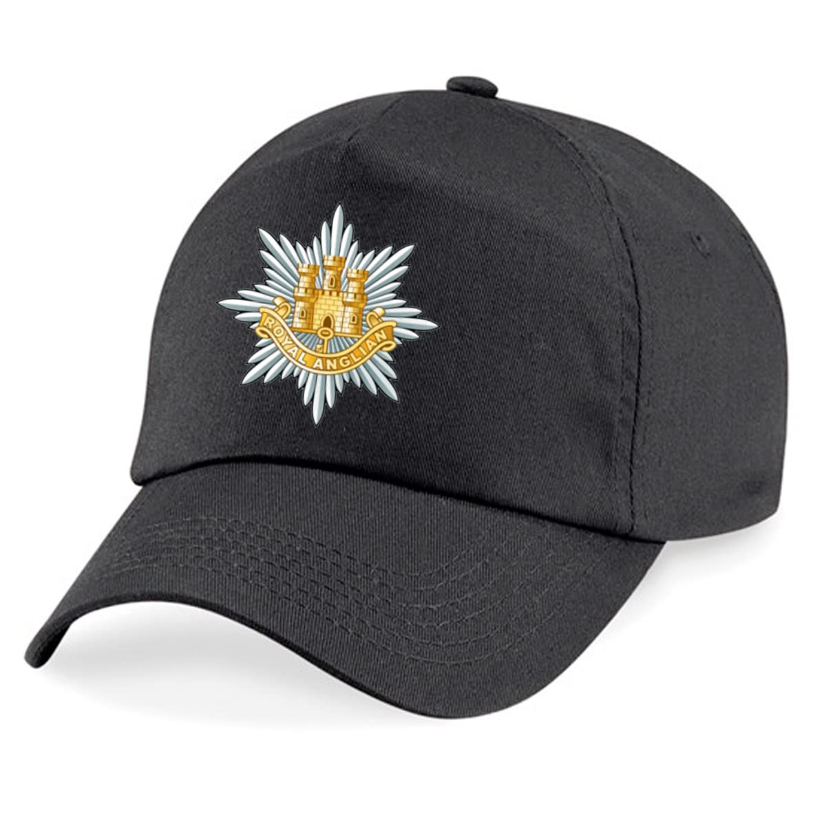 PSave Royal Anglian Regiment Insignia Embroidered Baseball Cap British Army Military Embroidery (Black)