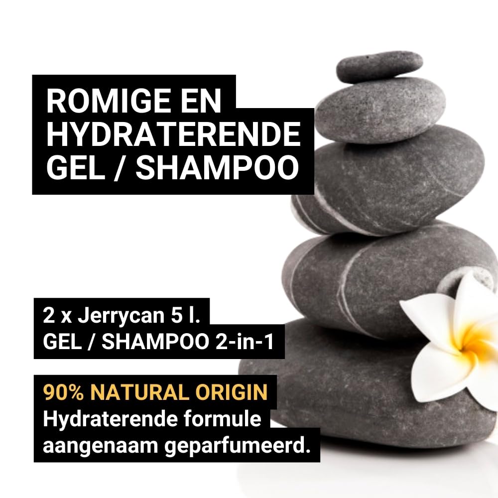 GPQ - Gel/Shampooing 2en1 BLACK Line 5 ltr. | 2 Bidons | 90% Natural Origin | Recharge doseur avec Après-shampooing sans Parabènes | Hôtel, B&B, Gîte Rural, Camping, Croisière, Gym... | Fabriqué l’UE