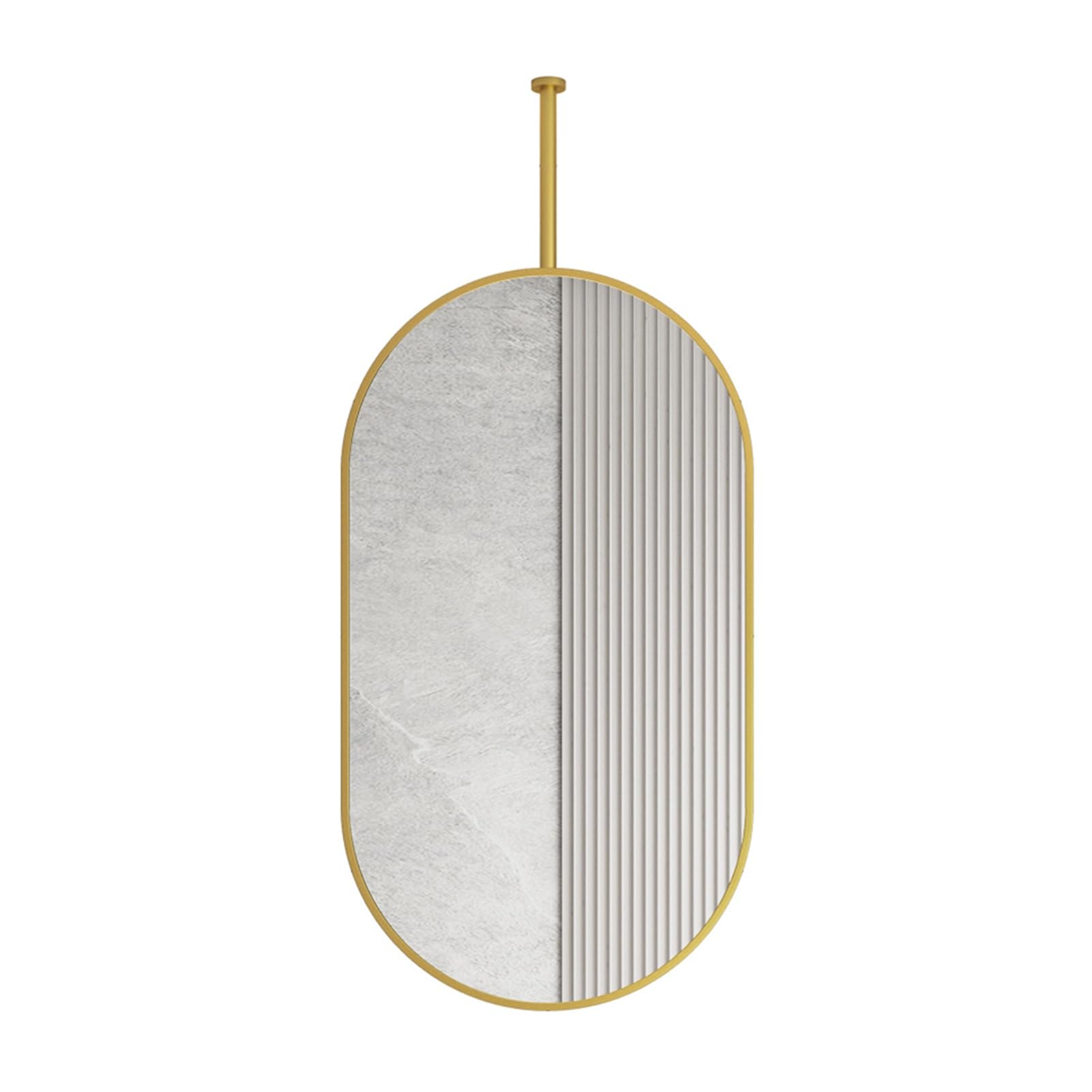 MESOVFCA Oval Ceiling Mirror with Metal Frame and Rod, Vanity Shaving Makeup for Home Or Hotel(Gold,60x100cm)