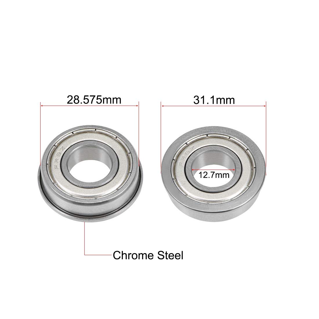 2 Brides à Billes Uxcell FR8ZZ - Double Roulement Chrome, Dimensions 1/2x1-1/8x5/16, Neuf