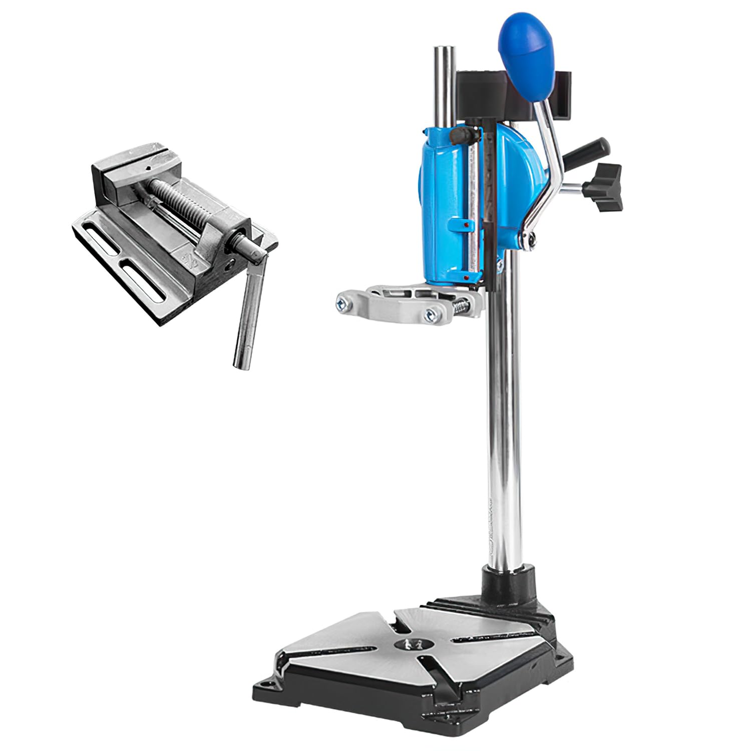 90° Giratorio Soporte Taladro, con Mordazas Planas, Rango de Sujeción: 25-60 mm, Soporte de Base de Hierro Fundido, Profundidad de Perforación 50 mm, para Eeparaciones Profesionales (azul)
