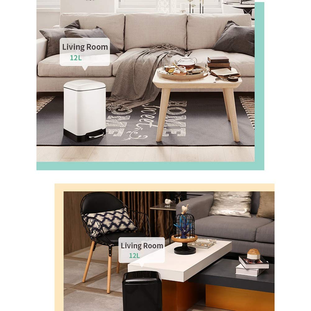 Cubo de basura alto para cocina, con tapa, clasificación de acero inoxidable con tapa, pedal, baño, sala de estar, cocina, dormitorio (negro, 12 L)