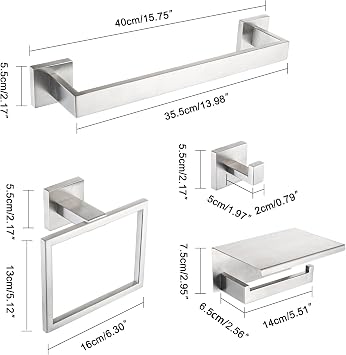 4-Pieces Bathroom Accessories Set, Towel Bar Towel Racks Towel Holder Toilet Paper Holder Stainless Steel Bathroom Hardware Set Wall Mounted Towel Racks for Bathroom, Brushed Nickel, 16 Inch