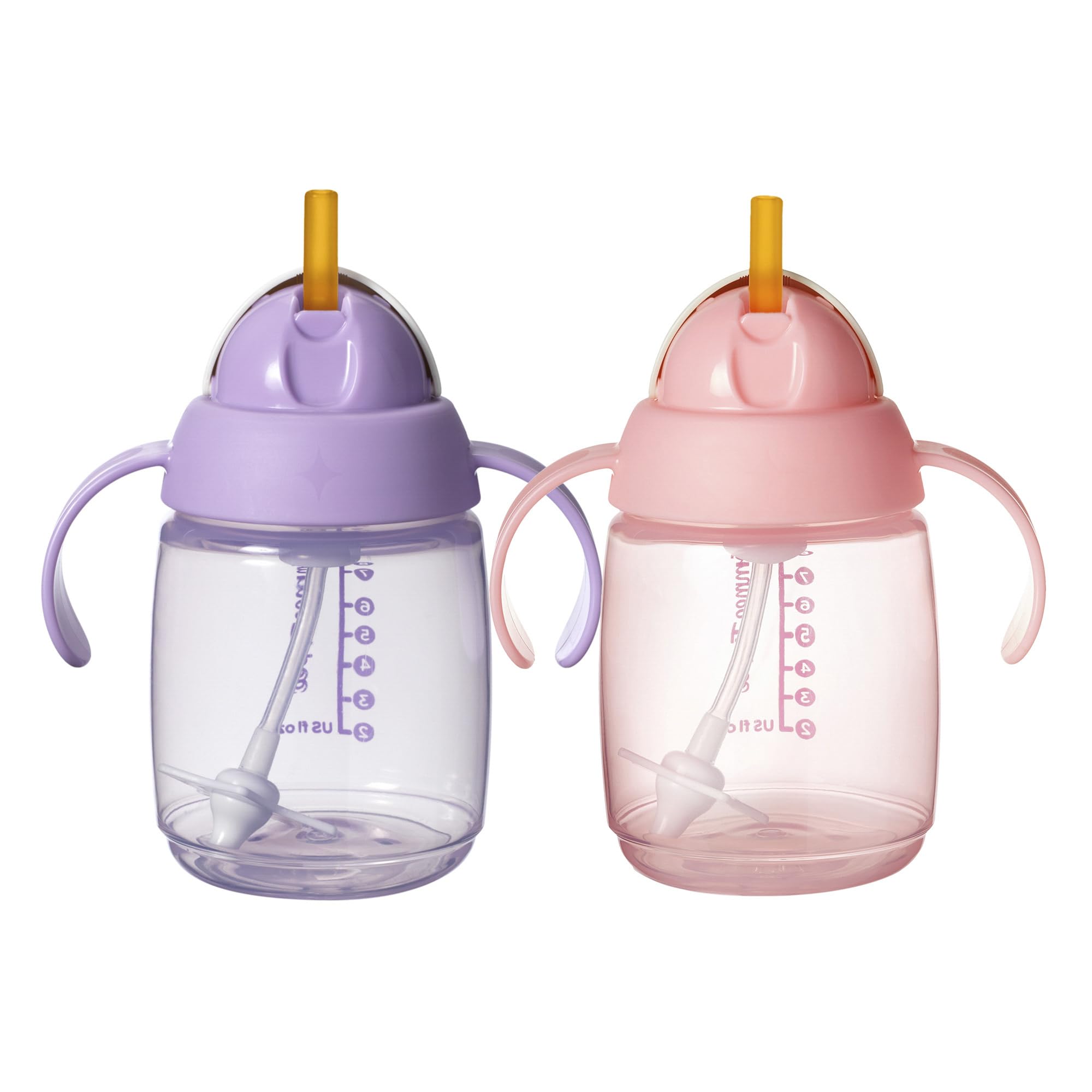 Starter Straw Cup, Easy Transition Toddler Cup For 6 Months+, 10oz with Silicone Weighted Straw and Easy-Hold Handles, Pack of 2, Pink and Purple