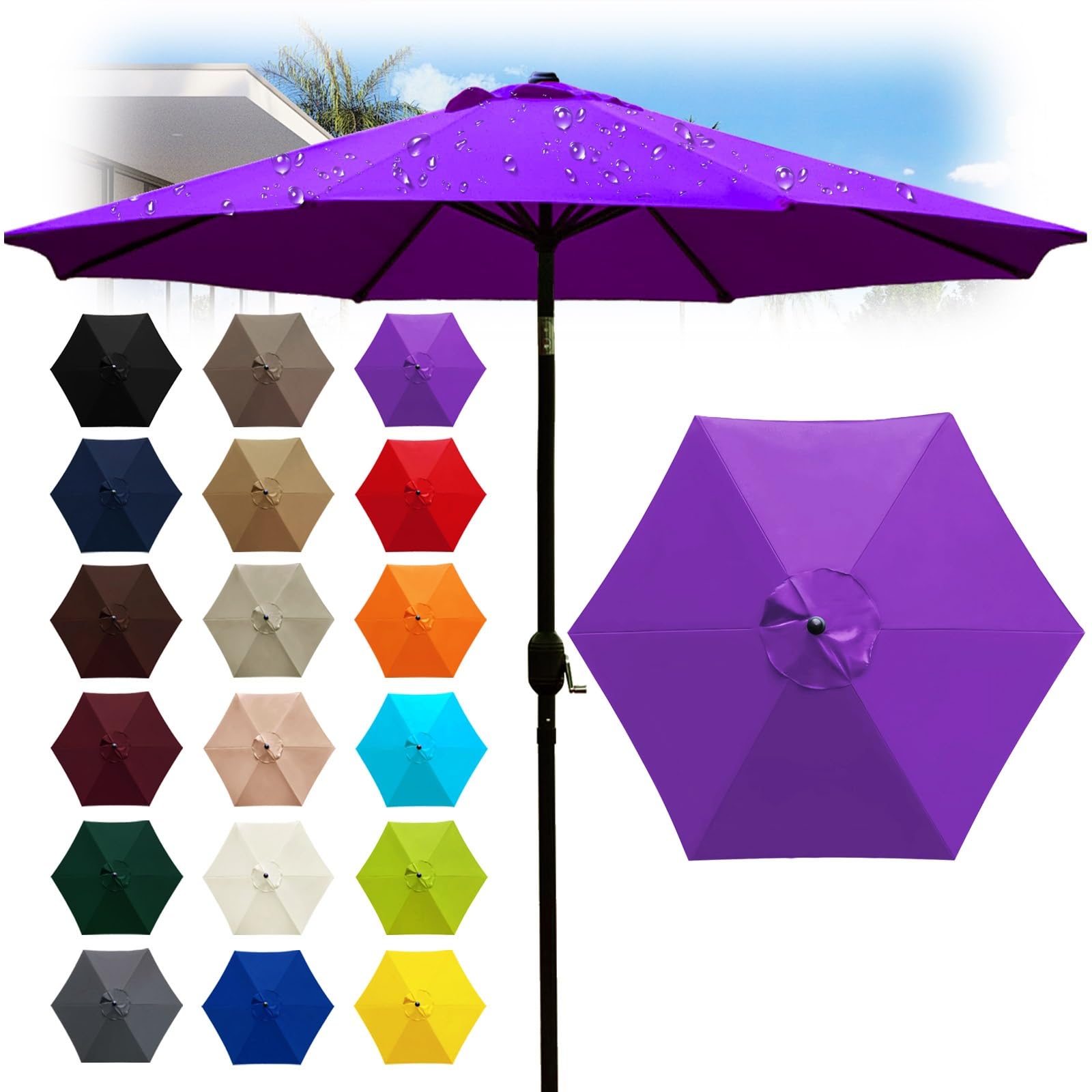 6 Ribs Outdoor Umbrella Canopy Replacement - Replacement Parasol Fabric Cover - 6.6/8.2/8.9/9.8ft Umbrella Cloth - Not umbrella frame - for Garden, Patio, Yard, Beach, Market(Purple,6 ribs: 2m/6.6ft)