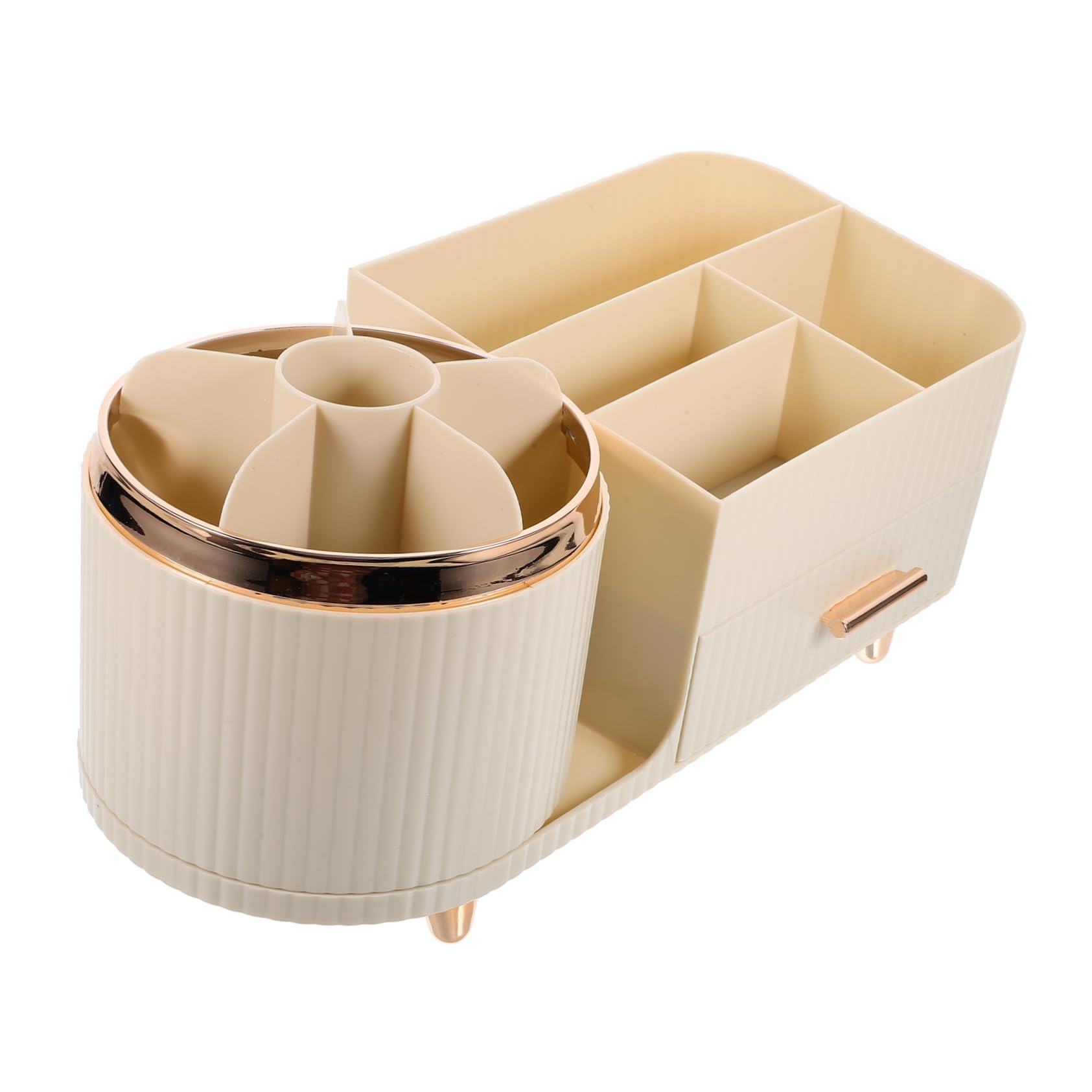 Homoyoyo Rotierender Makeup Organizer mit Schublade Kosmetik Pinselhalter und Lippenstift Aufbewahrung Vielseitiger Desktop Kosmetik Organizer für Ordentliche Make Up Aufbewahrung
