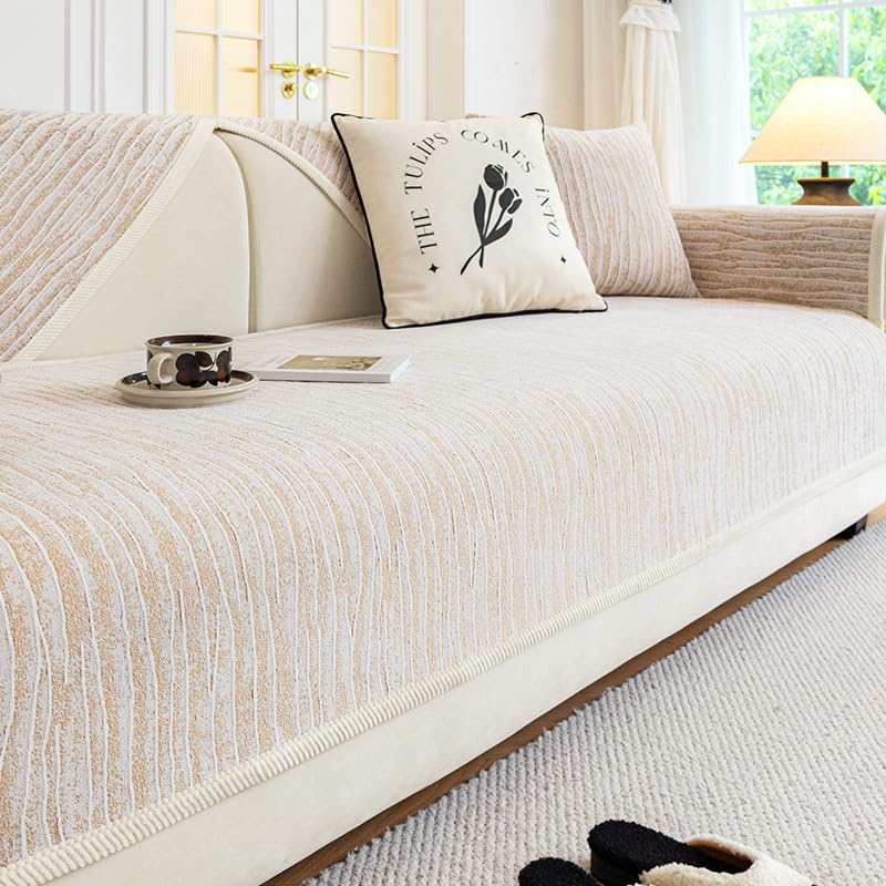 Rosygulls Luxury Chenille Couch Covers,Non Slip Striped Chenille Sofa Covers,All Seasons Generic Couch Furniture Protector,Fuzzy Couch Cover for Dogs
