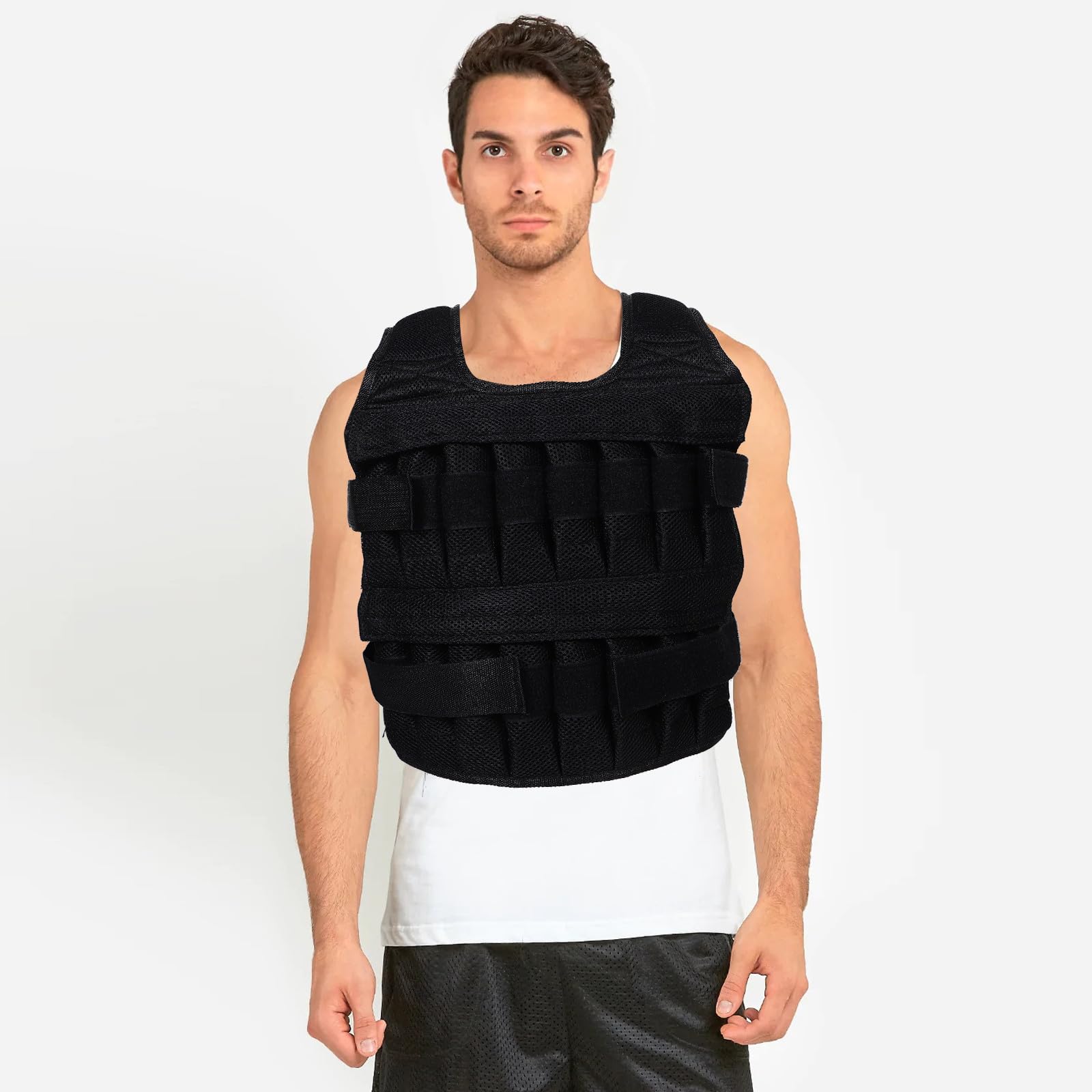 Gilet Zavorrato Regolabile per Allenamento Forza, Uomo Donna, Nero | Tasche Rimovibili, Vestibilità Confortevole, Tessuto Nero, Sport Vari, Sagoma Aderente al Corpo