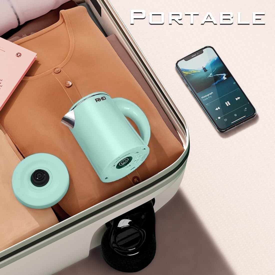 Bouilloire électrique portable 0.5L acier inoxydable bouilloire de voyage ébullition rapide théière café thé