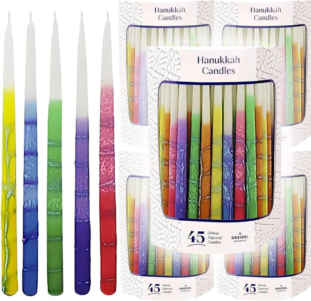 Dripless Hanukkah Candles, Multicolored Striped Deluxe Tapered Decorations, Chanukkah Menorah Candles for All 8 Nights of Chanukah, (10-Pack)