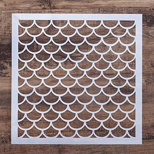 DIY Decorative Fish Scale Stencil Template for Painting on Walls Furniture Crafts (15 by 15 cm)