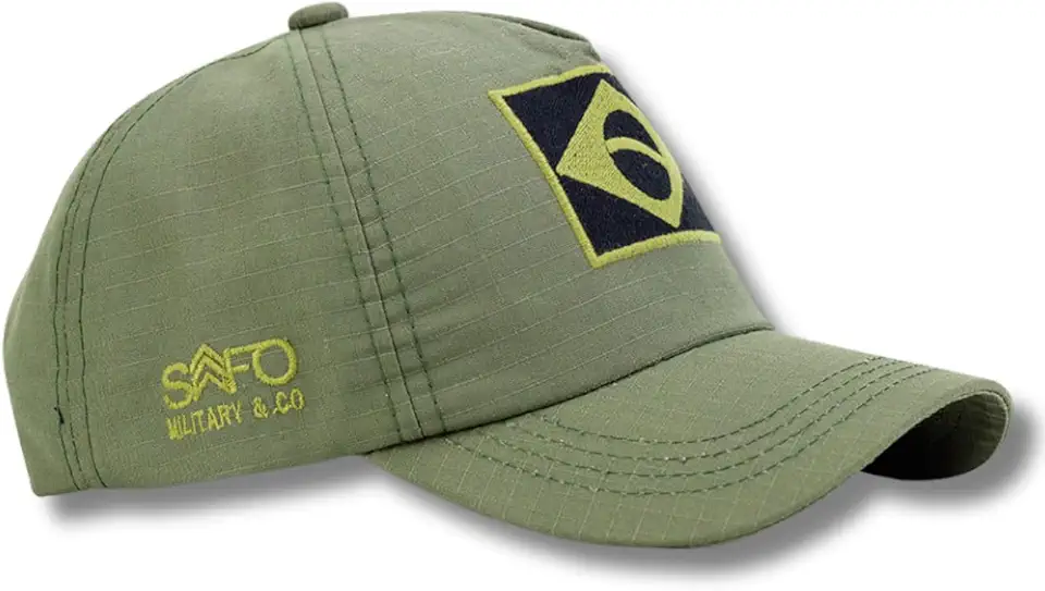 Boné Tático Patriota Safo - Bordado com Bandeira do Brasil, Confortável, Antimicrobiano e com Proteção UV50+ Estampa Militar, Resistência em Ripstop, Alta Durabilidade