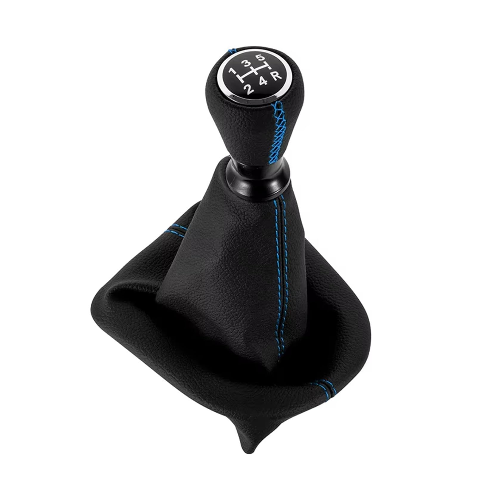 Qwqaab Blue Case Manual Gear Knob For Peugeot 207 307 406 For C3 C4 C5 Chrome Collar Case Manual Gear Shift Knob Pu Gaiter Boot(Blue Case)