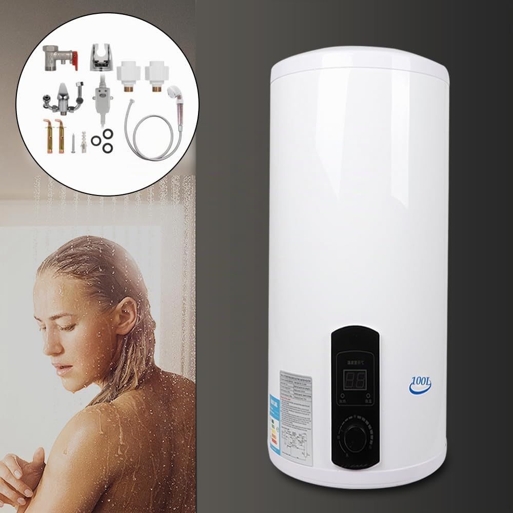 Elektrischer Warmwasserspeicher Warmwasserboiler Boiler 60L 2000W Elektro Warmwasserboiler Wasserboiler IPX4 Vertikal LED Anzeige Emaillierter Innenbehälter Druckfest 220V (60L)