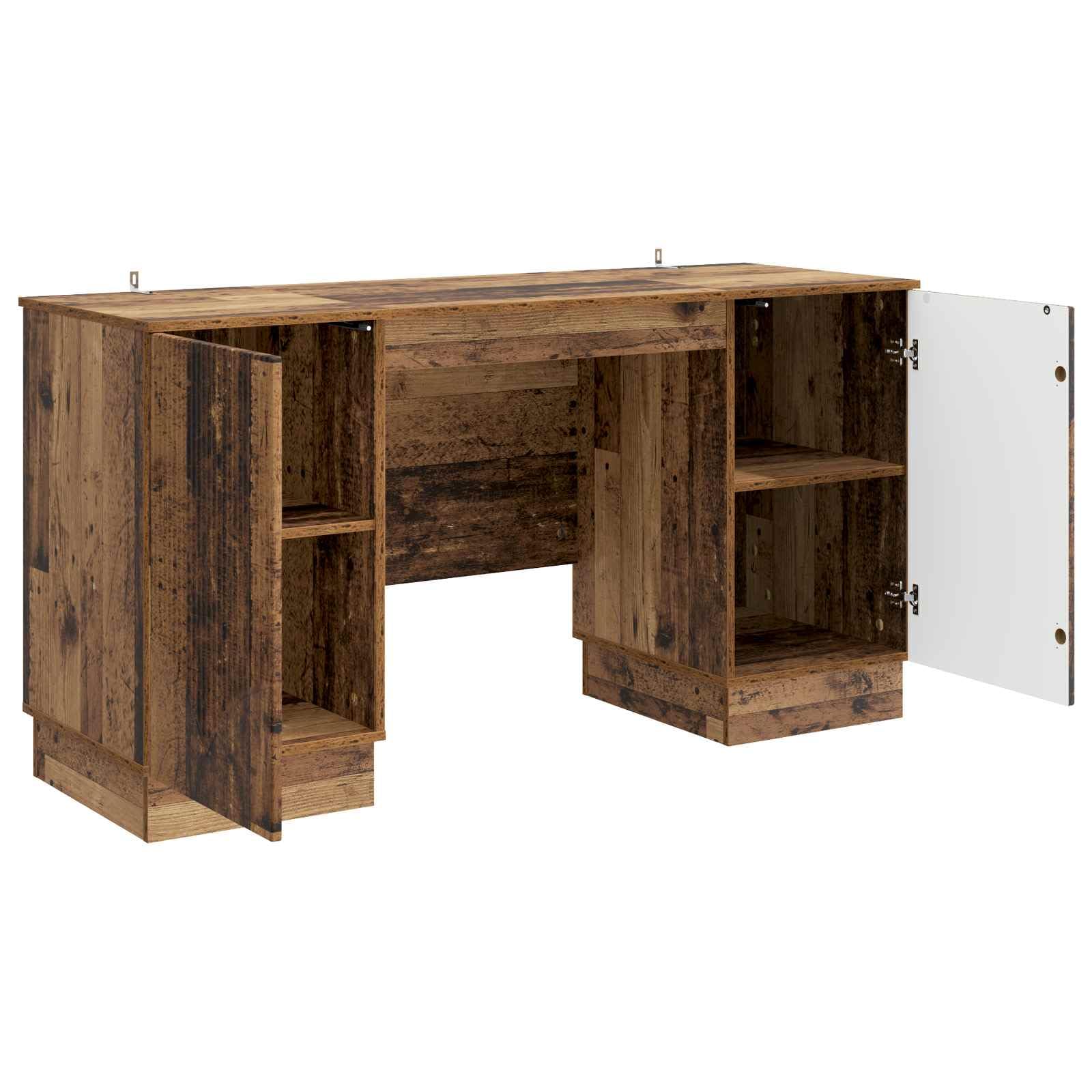 Scrivania in Legno Ingegnerizzato 142,5x50x75 cm Legno Antico | Tavolo da lavoro con ante e ripiani interni per organizzare lo studio, l'ufficio o il soggiorno moderno.