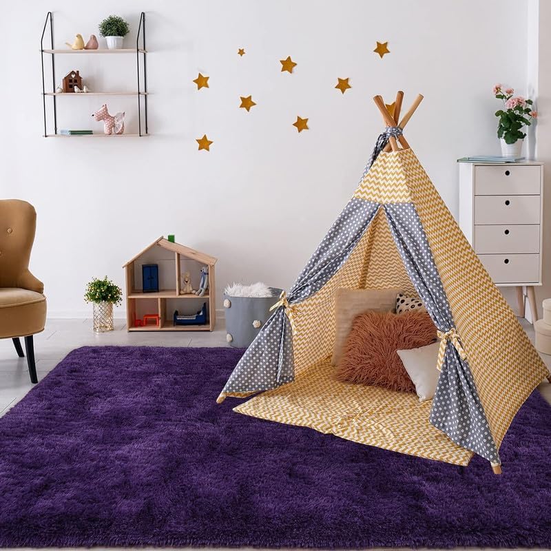 Image of Plain Fur Rugs for Home and Office 6x9 Feet Deep Purple