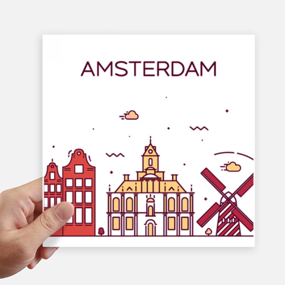 Autocollant Amsterdam 20x20cm carré sticker voyage pour mur et ordinateur lot de 4