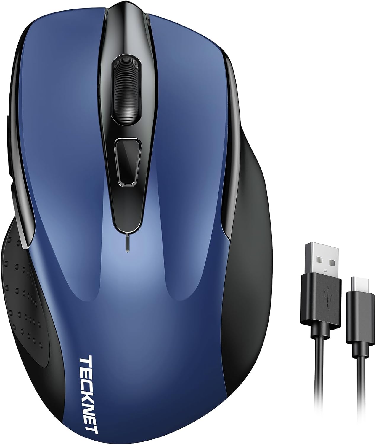 TECKNET Wireless Mouse Rechargeable, 2.4G USB-A Silent Mouse, Quiet Click, 6 Adjustable 4800 DPI, Cordless Computer Mouse, Ergonomic Mouse for Laptop, 6 Buttons Mouse for Chromebook, Ergo Grip Blue