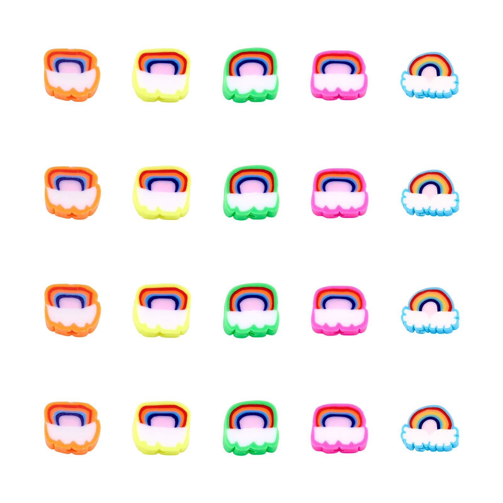 Bestewelry 100pcs Rainbow Polymer Clay Beads 5 Styles Handmade Clay Loose Beads Spacer for DIY Bracelets Necklaces Earrings Jewelry Making