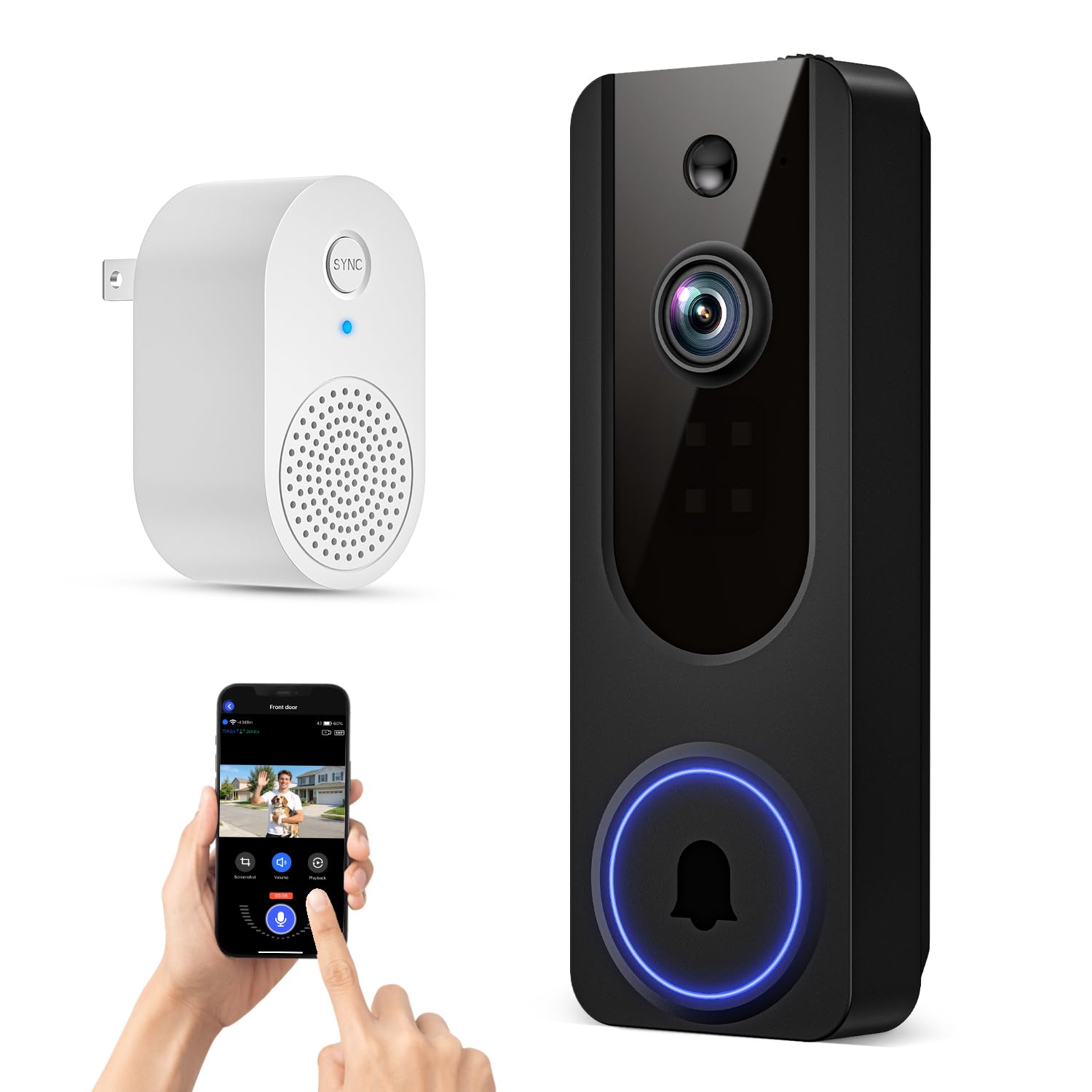 NariNova 1080p Wireless Wi-Fi Video Doorbell Camera with Night Vision, Two-Way Audio, Smart AI Motion Detection and Cloud Storage, 2.4G WiFi