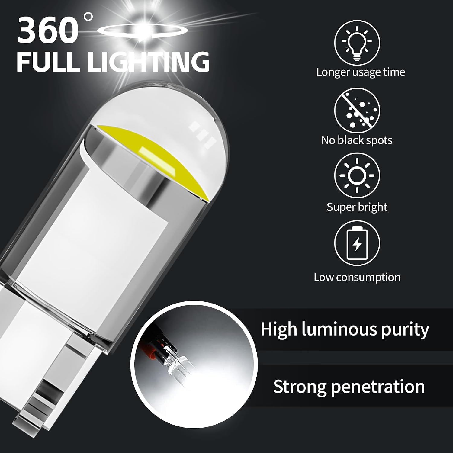 30PCS 194 Car LED Light Bulbs, T10 Interior Lights Bulb Replacement, Error Free 168 2825 W5W Wedge COB LED Bulbs, Universal for Car Dome Map Door Courtesy License Plate Light (White)