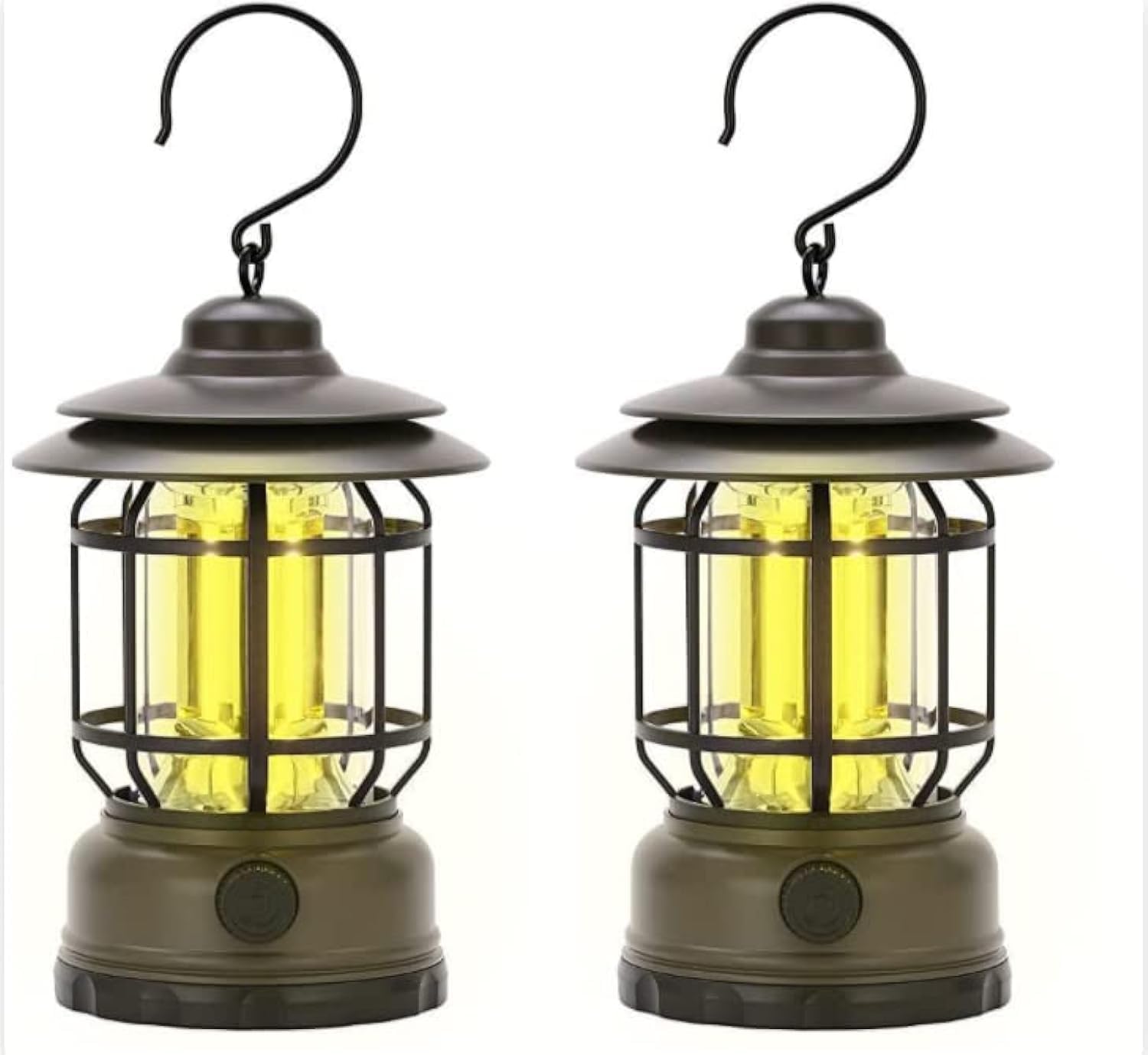 LED Camping Lanterns Lights Rechargeable 2-Pack, Portable Dimmable Retro Table Lamps Outdoor Decor for Patio Porch Yard Garden Indoor Home Emergency Lights Power Outages Failure (Green)