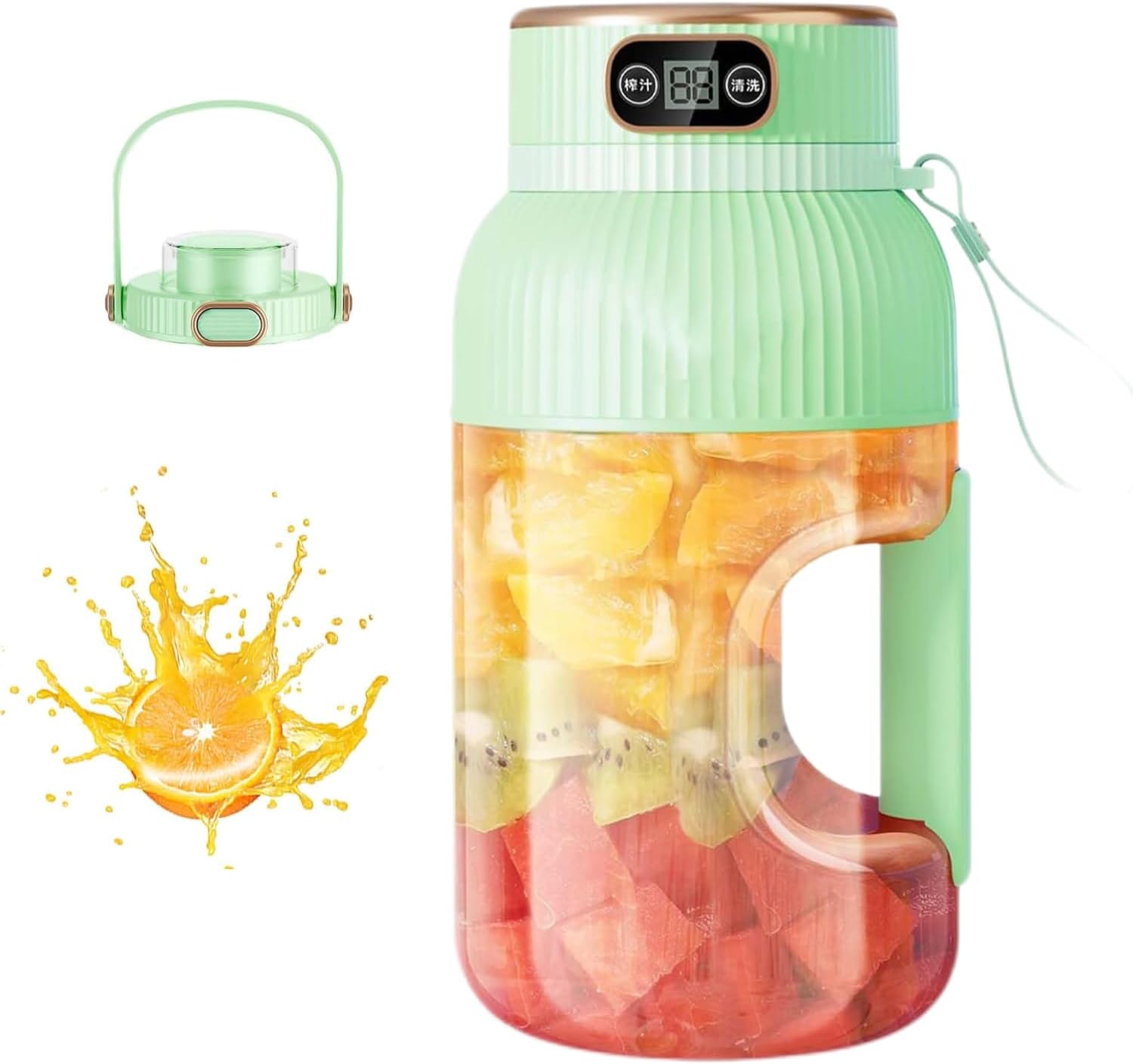 Multifunctional Portable Juicer Cup with Digital Display, Portable Smoothie Blender on the Go, Portable Blender Usb Rechargeable, Portable Juicer Blender With Direct Drinking Lid (Green)