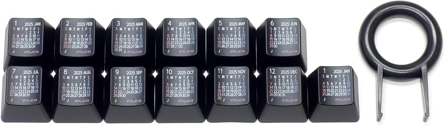 Filco Calendar Keycap Set 2025 Japanese Holidays 2025 + January 2026 13 Key Set with Keepler, Top Print, Black FC2025JTB Calendar Key Cap