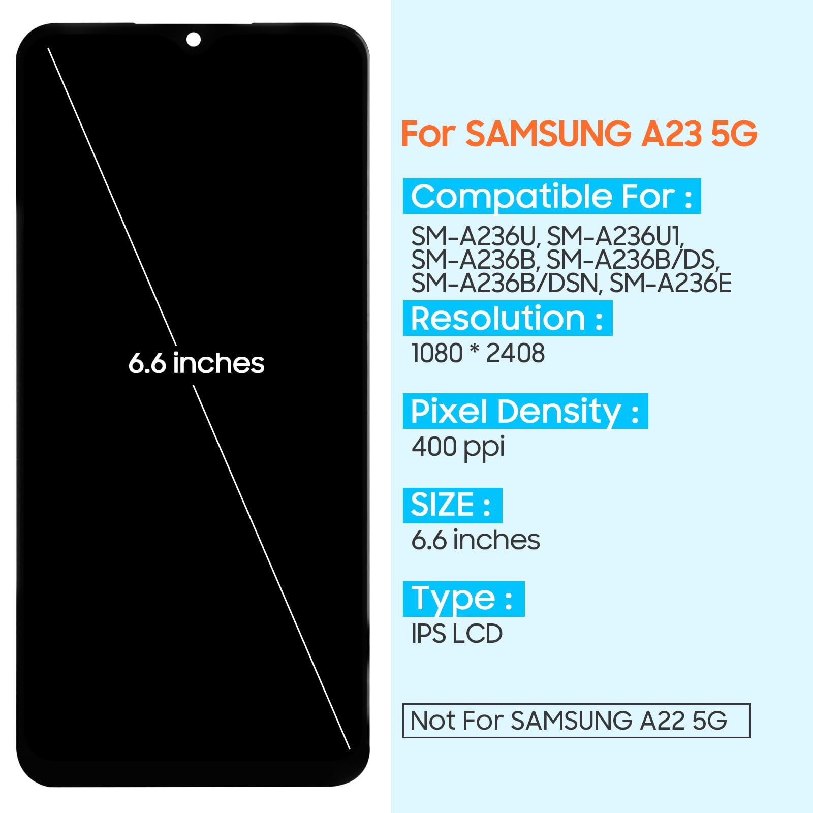 Amazon.com: Pantalla LCD para Samsung Galaxy A23 5G, reemplazo de