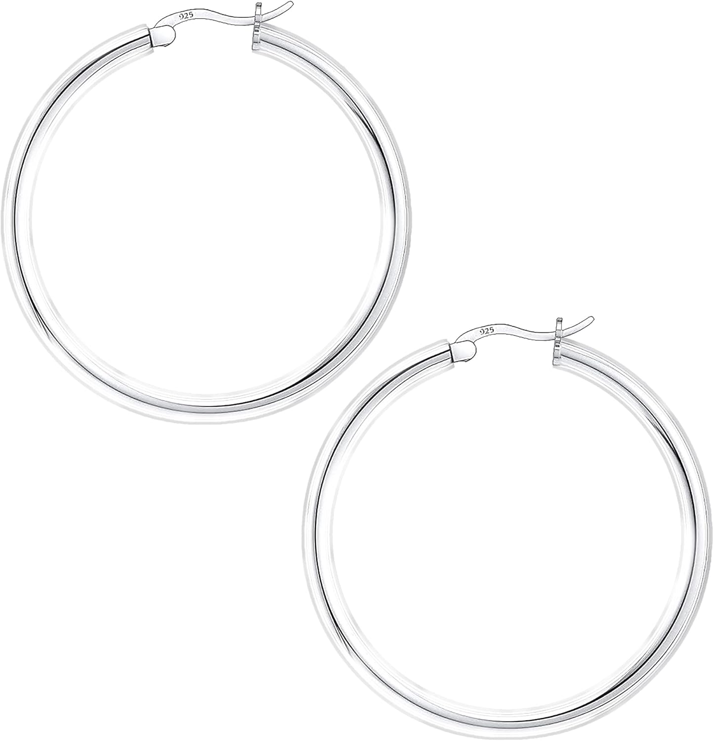 Savlano 925 Sterling silver 4MM Round Hoop Earrings for Women & Men Comes in 20MM-60MM with a Gift Box - Image 2