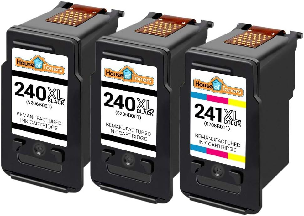 Houseoftoners Remanufactured Replacement for Canon PG240XL Black and CL241XL Color Ink Cartridge PIXMA MG2120 MG3220 MG3222 MG3520 MG3620 MX432 MX452-3-Pack (2-Black & 1-Color)
