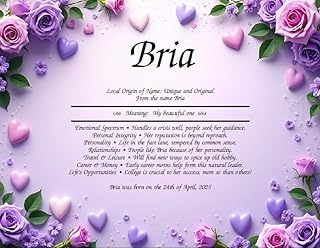 All About You Unique Personalized Name Meaning Keepsake Print Sign Wall Art Gift For Birthdays and Holidays (Floral BG16)