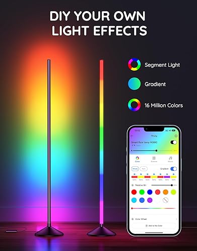 Miniatura 6 de Lámpara de pie LED, lámpara de esquina RGB inteligente con control de aplicación, lámpara de pie moderna con sincronización de música, 16 millones
