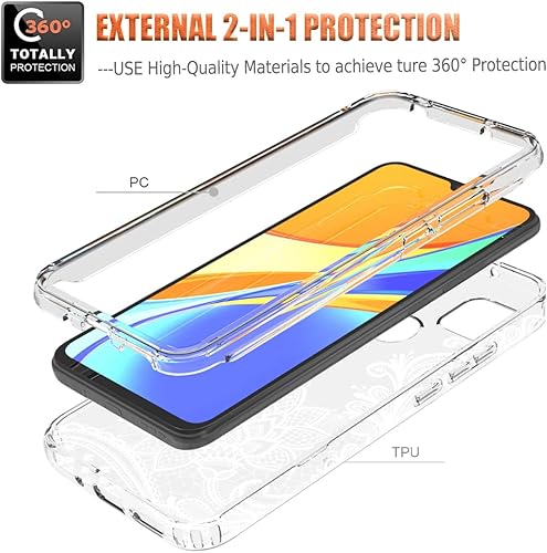 Miniatura 3 de Funda para Xiaomi Redmi 9C/Redmi 10A/Redmi 9 Activ con protector de pantalla de vidrio templado, diseño floral a prueba de golpes, cubierta