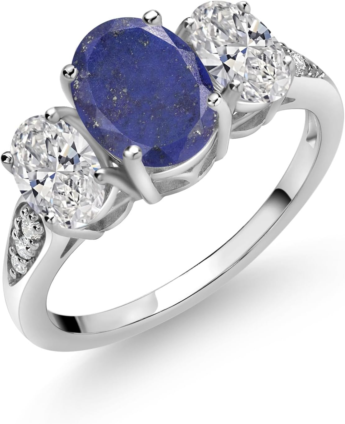 Gem Stone King 10K White Gold Blue Lapis, White Lab Grown Diamond Engagement Ring For Women | 2.24 Cttw | Oval 8X6MM | Gemstone Birthstone | Available in Size 5,6,7,8,9