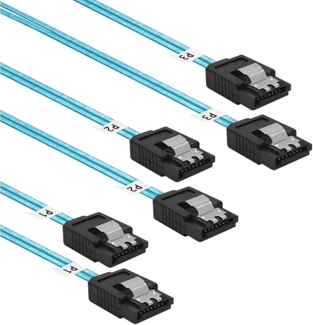 ADCAUDX SATA-III Cable:24 Inches,3 Pack Flexible Thin SATA Cable 2Ft Straight 6Gbps Data with Locking Latch for SSD, HDD, Hard Drives, Blue (0.6M)