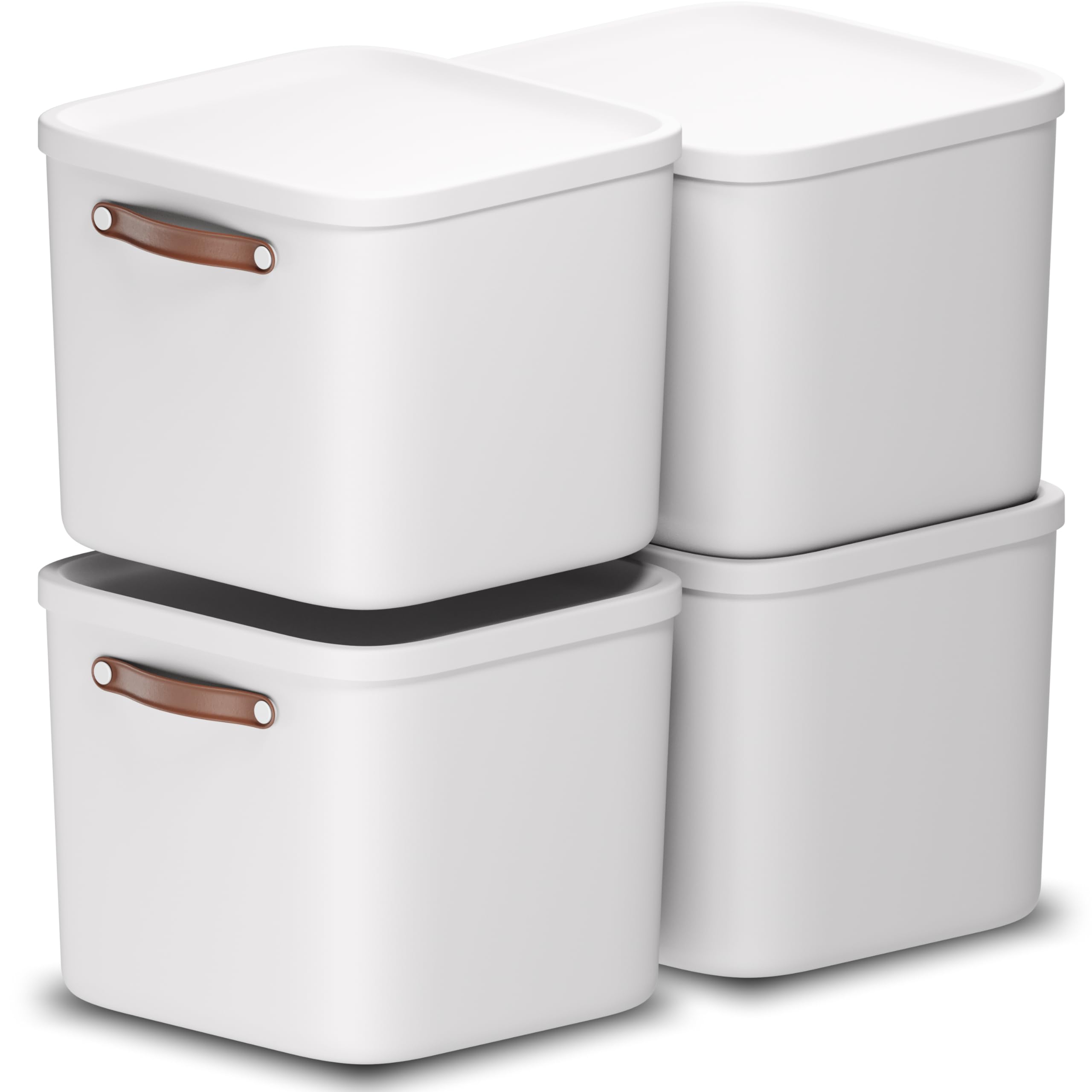 Rotho Maloja 4er-Set Aufbewahrungsbox mit Deckel 40l, Kunststoff, weiss, 40 (39.5 x 38.0 x 34.0 cm)